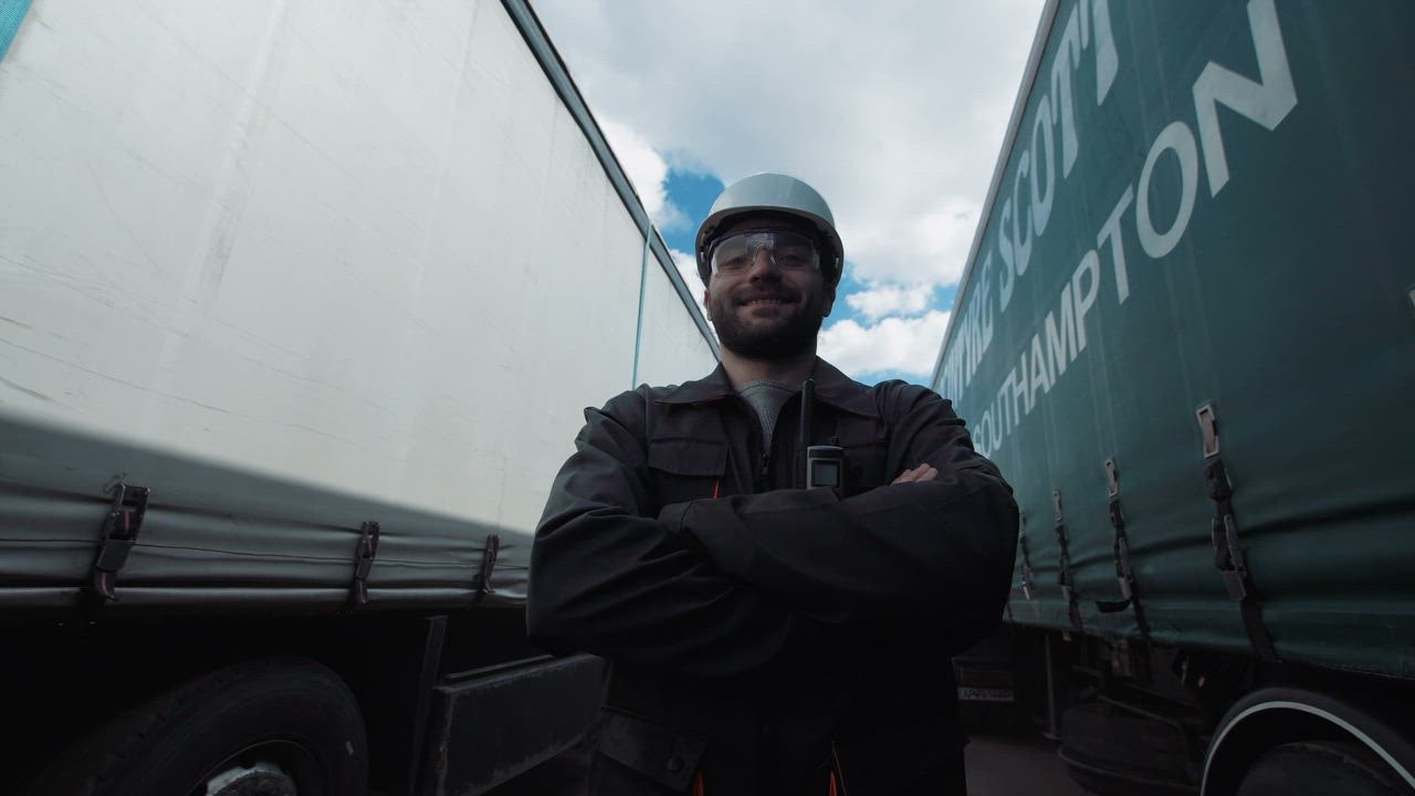 Work 888 slot er between two freight trucks smiling